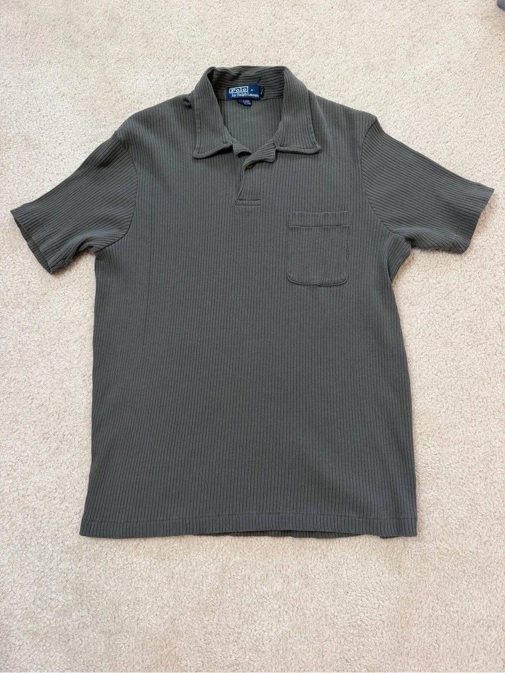 Vintage Polo Ralph Lauren Olive Green Ribbed Short-Sleeve Size L